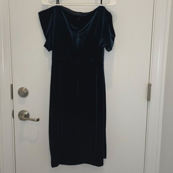 Vince Camuto Off-The-Shoulder Green Velvet Cocktail Holiday Party Dress Size 14 - Picture 10 of 16